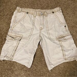 True Religion Cream Cargo Shorts